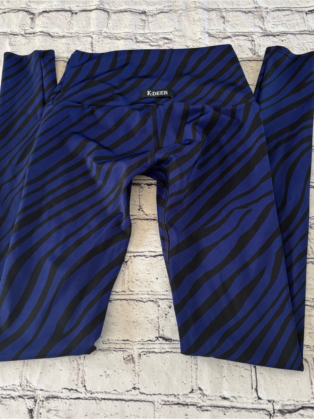K-DEER Navy Blue and Black Zebra Print High-Waist Leggings